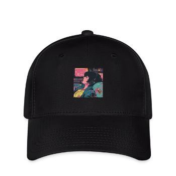 80er Jahre Anime Typ beruhigender hochwertiger Modedruck - Flexfit Cap - Schwarz - Vorne
