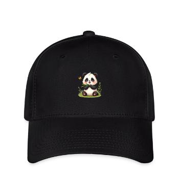 Cute cartoon panda with bamboo and butterfly - Flexfit Cap - black - Front