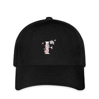 Lettre f fleurs rose - Casquette Flexfit - noir - Devant