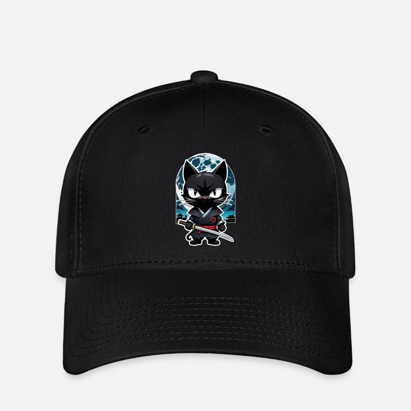 chat ninja - chaton samourai - Casquette Flexfit - noir