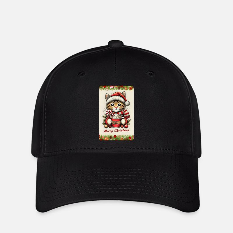 Chat de Noël au chocolat chaud - Casquette Flexfit - noir