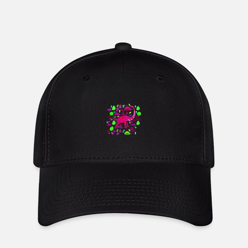 Pinker Brontosaurus im Wald - Flexfit Cap - Schwarz