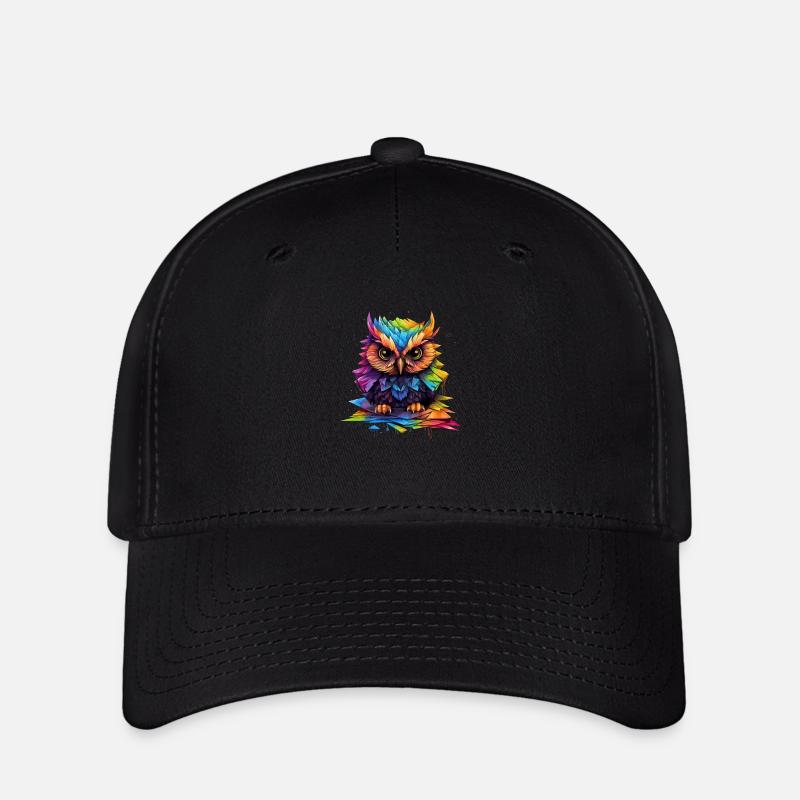 Süße Regenbogen - Eule - Flexfit Cap - Schwarz