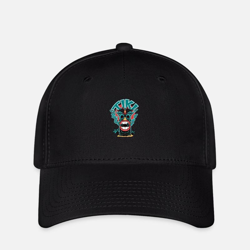 Tiki-Maske mit rauchendem Mund - Flexfit Cap - Schwarz