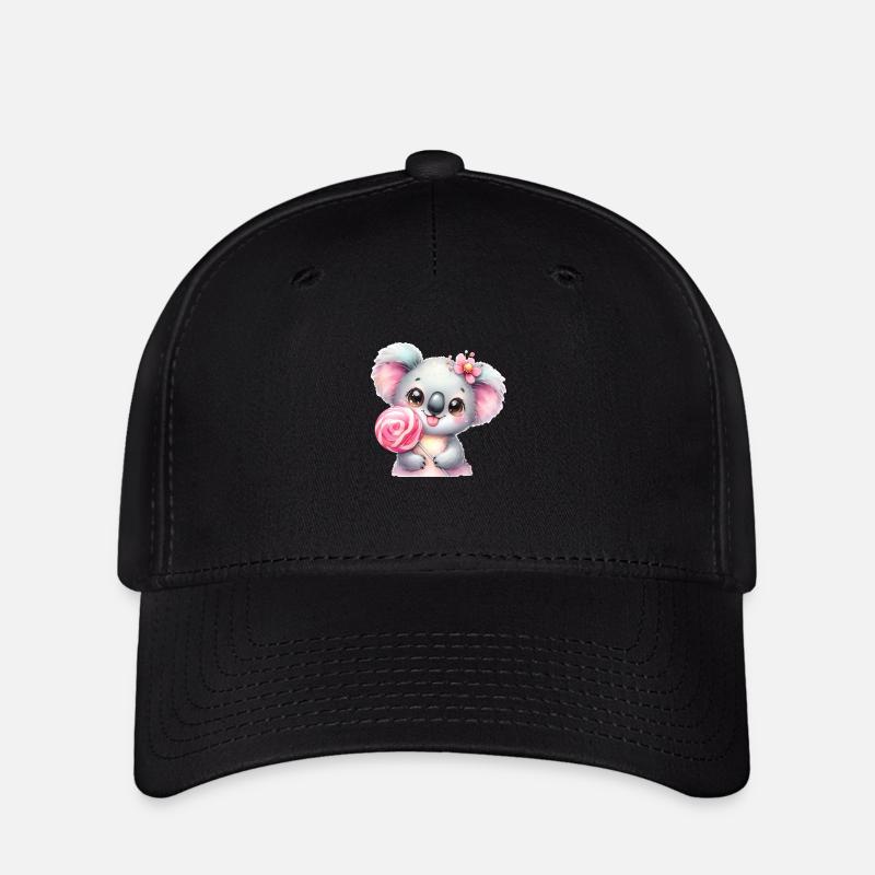Kleines Koala Mädchen mit einem Lolli - Flexfit Cap - Schwarz