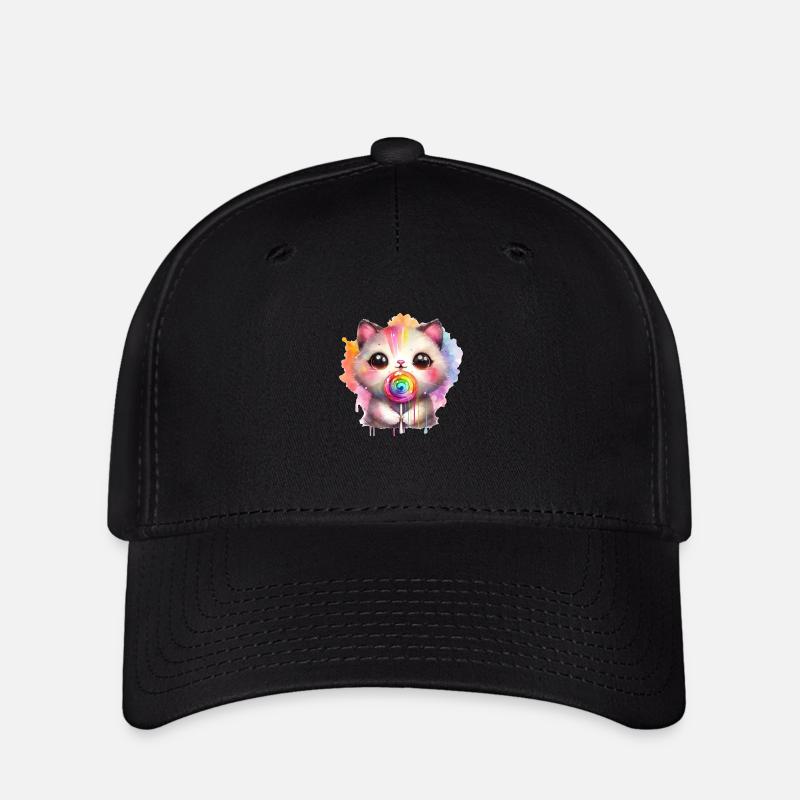 Kitty Kat with Lollipop - Flexfit Cap - black