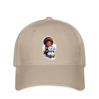 Kinderfreundlicher Schneemann auf Schlitten - Flexfit Cap - Khaki - Vorne