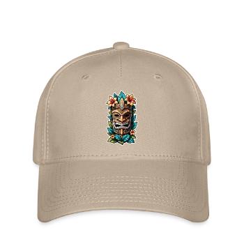 Tiki Beach - Polynesien Statue - Flexfit Cap - Khaki - Vorne