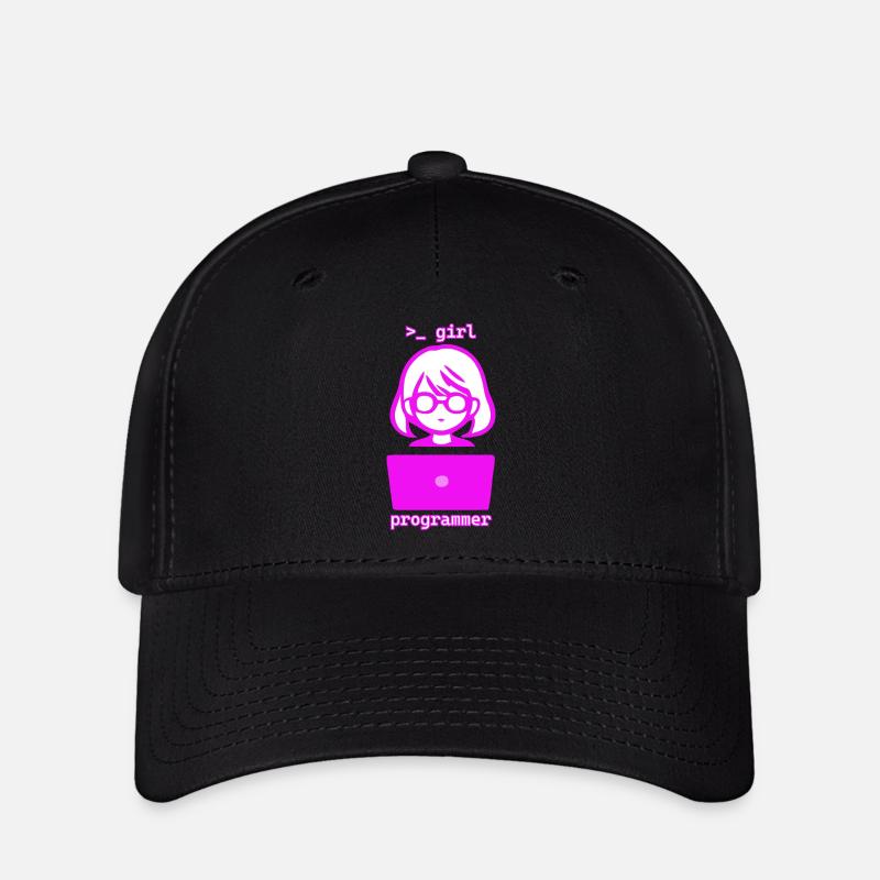 Woman with computer girl programmer - Flexfit Cap - black