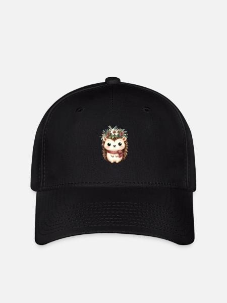 Niedlicher Igel mit Schal und Weihnachtskrone - Flexfit Cap - Schwarz
