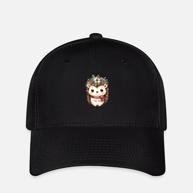 Niedlicher Igel mit Schal und Weihnachtskrone - Flexfit Cap - Schwarz