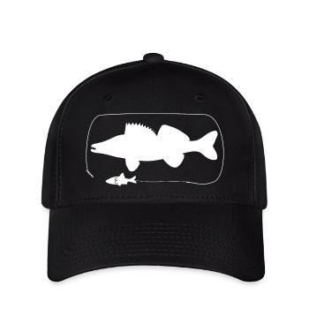 Zander mit Naturköder - Flexfit Cap - Schwarz - Vorne