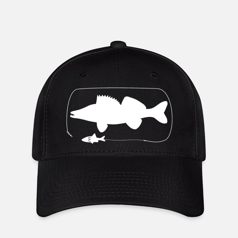 Zander mit Naturköder - Flexfit Cap - Schwarz
