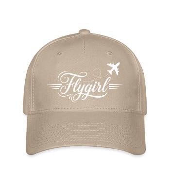 Flygirl Script with Airplane Flourish - Flexfit Cap - khaki - Front