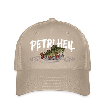 PETRI HEIL – Angler greeting with perch - Flexfit Cap - khaki - Front