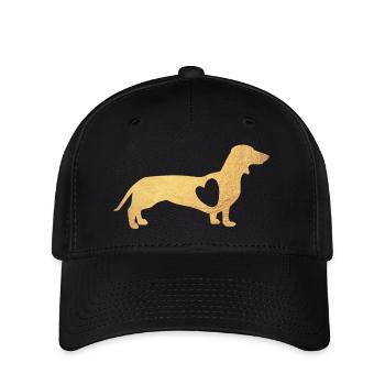 Herz Dackel Gold Hund Liebe Fan Gassi Wauwau Love - Flexfit Cap - Schwarz - Vorne