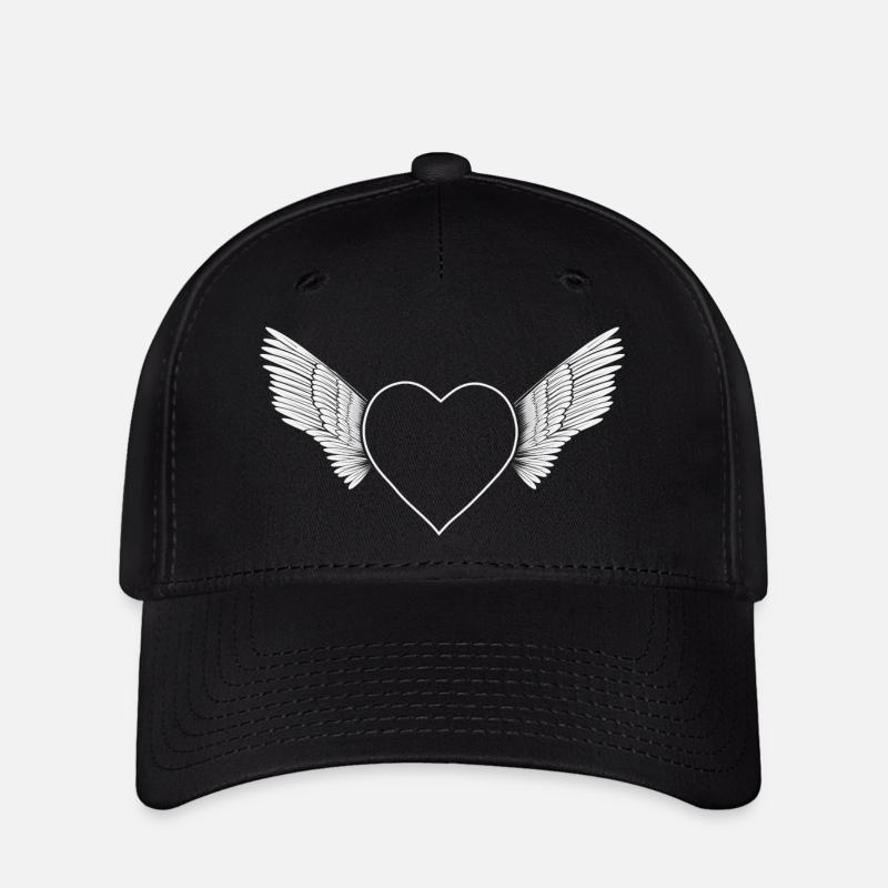 Heart with wings- white- - Flexfit Cap - black