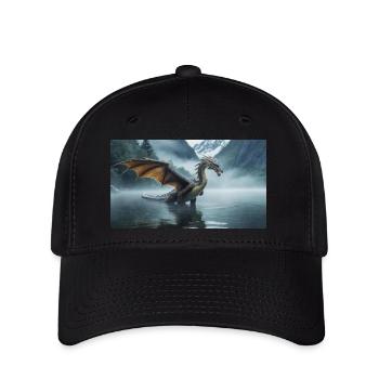 Ein realistischer böser dunkler Drache in einem nebligen Fluss - Flexfit Cap - Schwarz - Vorne