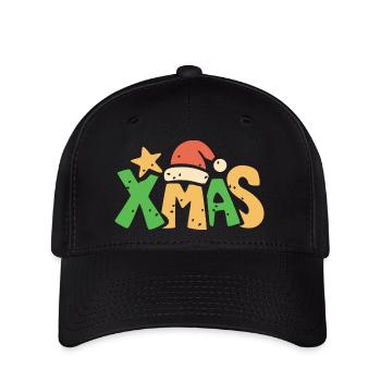 XMAS Schriftzug im weihnachtlichen Cartoonstil - Flexfit Cap - Schwarz - Vorne
