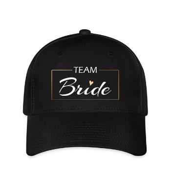 Team Bride mit Goldrahmen in weiß - JGA - Hochzeit - Flexfit Cap - Schwarz - Vorne