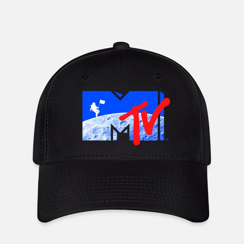 MTV Logo Cool Dessin De La Lune Avec L'Astronaute - Casquette Flexfit - noir