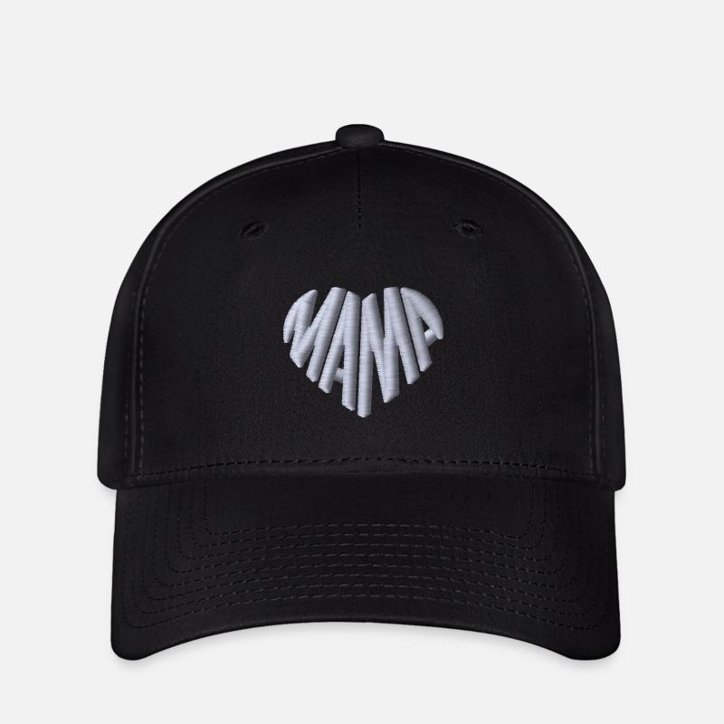 Mom Heart White Embroidered - Flexfit Cap - black