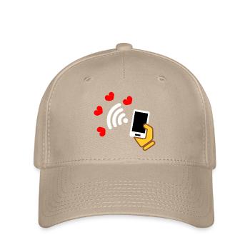 Smartphone in der Hand und Telefon mit süßen Herzen - Flexfit Cap - Khaki - Vorne