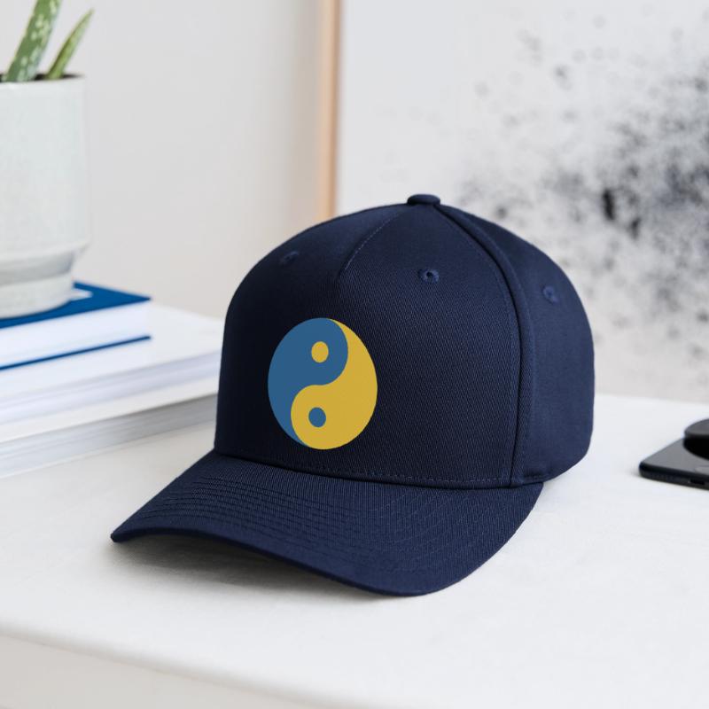 Yin and Yang Symbol in Blue & Yellow Python Coder Flexfit Cap