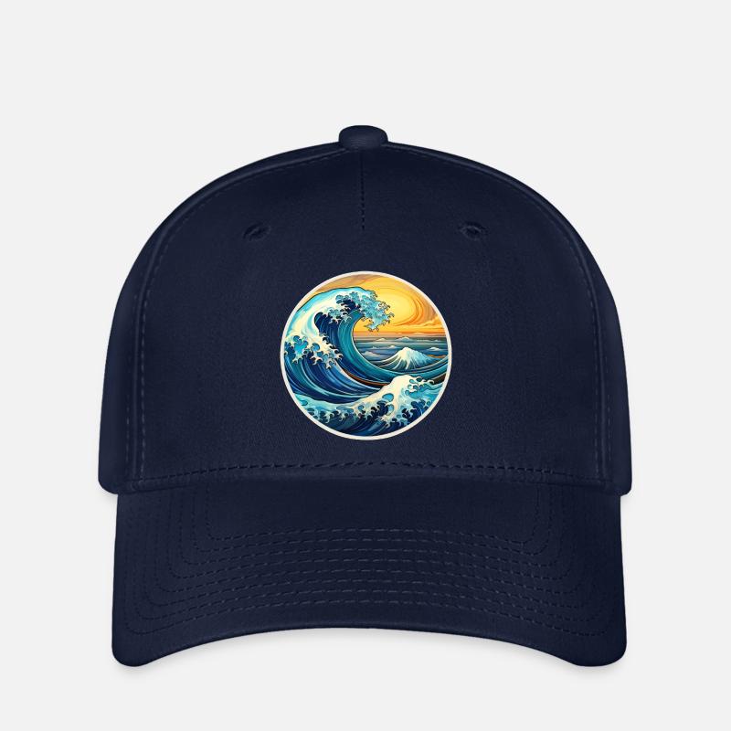 Large Wave Illustration – Maritime Retro Design - Flexfit Cap - navy