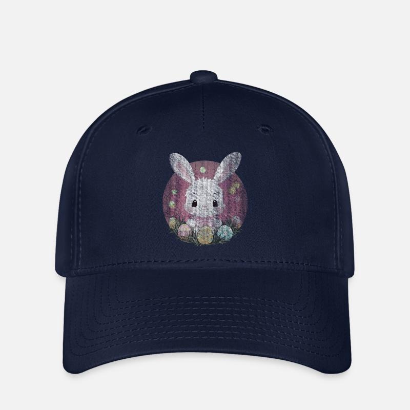 Easter Bunny, Bunny, Easter Eggs, Pink, Pink, Dusty Pink - Flexfit Cap - navy