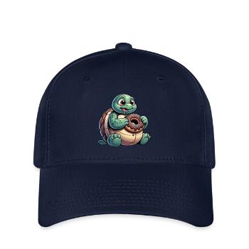 Tortue de dessin animé potelée en look beignet - Casquette Flexfit - marine - Devant