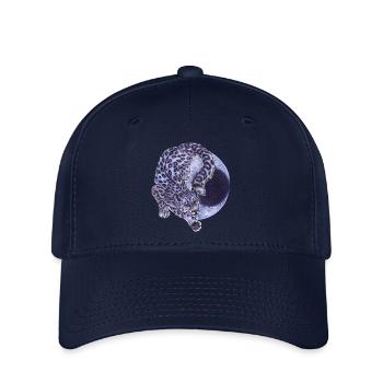 Cooler Schneeleopard Raubkatze vor Mondsichel Mond - Flexfit Cap - Navy - Vorne