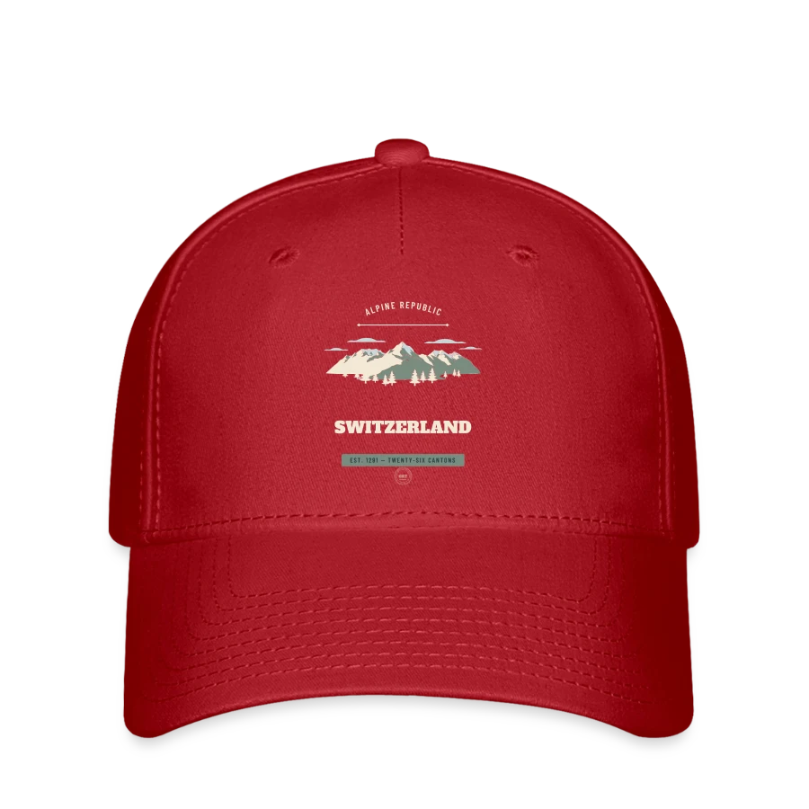 Switzerland badge on a flexfit cap, red