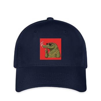 Rauchendes Krokodil mit Goldkette und Sonnenbrille - Flexfit Cap - Navy - Vorne