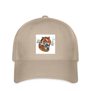 Rauchender Tiger mit Goldkette - Comic Vibes - Flexfit Cap - Khaki - Vorne