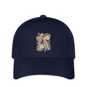 Perroquet oiseau Boho Floral Exotique Fleurs - Casquette Flexfit - marine - Devant