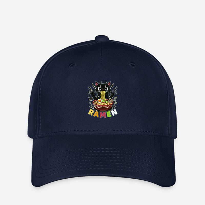 Funny Ramen Cat – Cute Noodle Cartoon - Flexfit Cap - navy