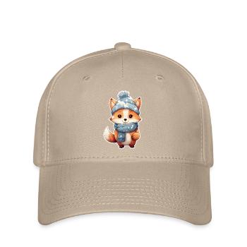 Fuchs mit Mütze und Schal - Flexfit Cap - Khaki - Vorne
