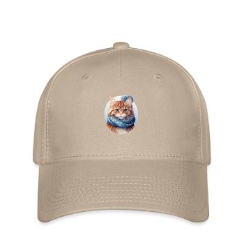 chat tigré rouge avec écharpe dans la neige - Casquette Flexfit - kaki - Devant