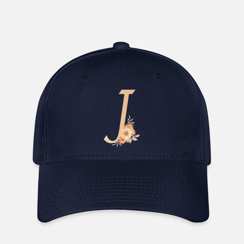 Letter J with flowers - Flexfit Cap - navy