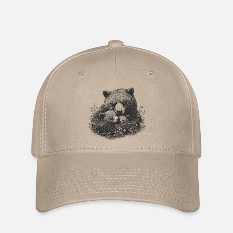 RETRO Mama Bär mit Bärenbaby Geschenk Muttertag - Flexfit Cap - Khaki