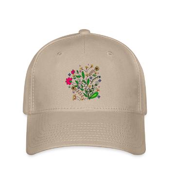 Blumenwiese Blumenmuster Blumenranke Blüte floral - Flexfit Cap - Khaki - Vorne