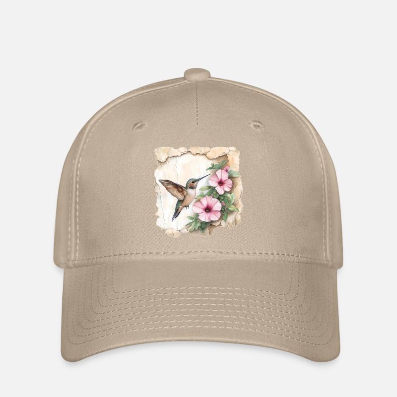 Kolibri mit Blüten - Flexfit Cap - Khaki