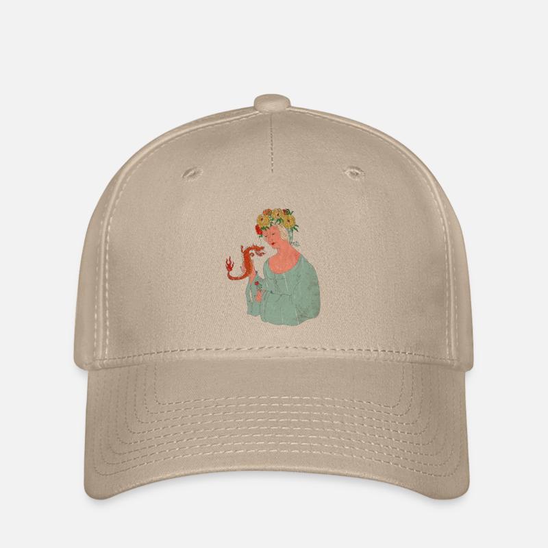 Blumenfee mit verliebtem Drachen - Flexfit Cap - Khaki