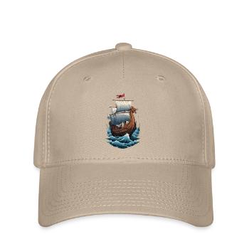 Wikinger Drachenboot Auf Hoher See - Flexfit Cap - Khaki - Vorne