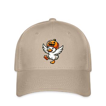 Skurrile Halloween-Ente mit Kürbis und Hut - Flexfit Cap - Khaki - Vorne
