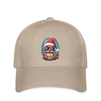 Comic-Kopf des Weihnachtsmanns mit Brille - Flexfit Cap - Khaki - Vorne