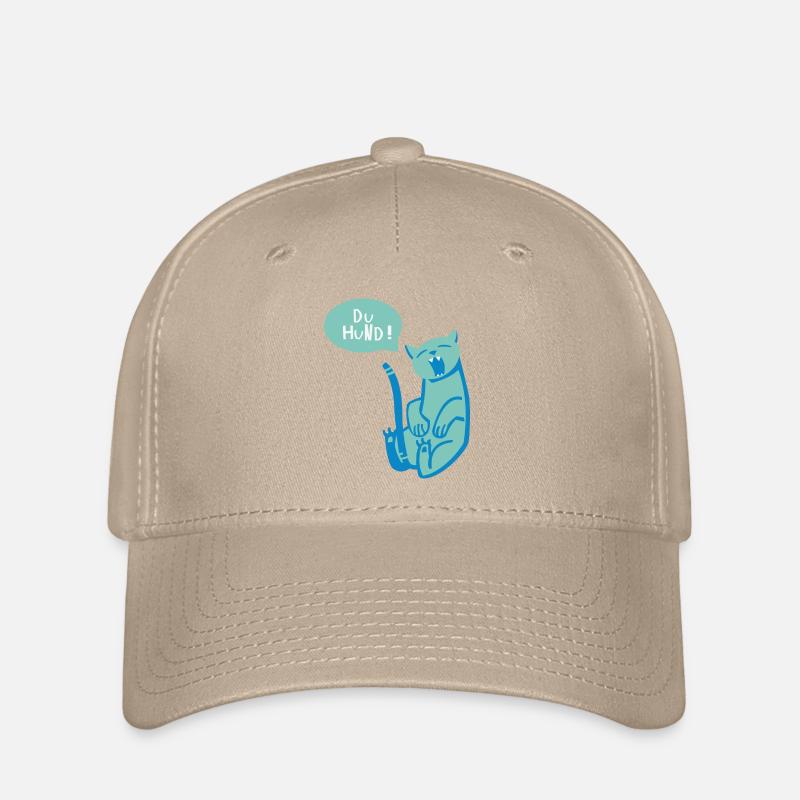 sitzende Katze mit Sprechblase miaut du Hund - Flexfit Cap - Khaki