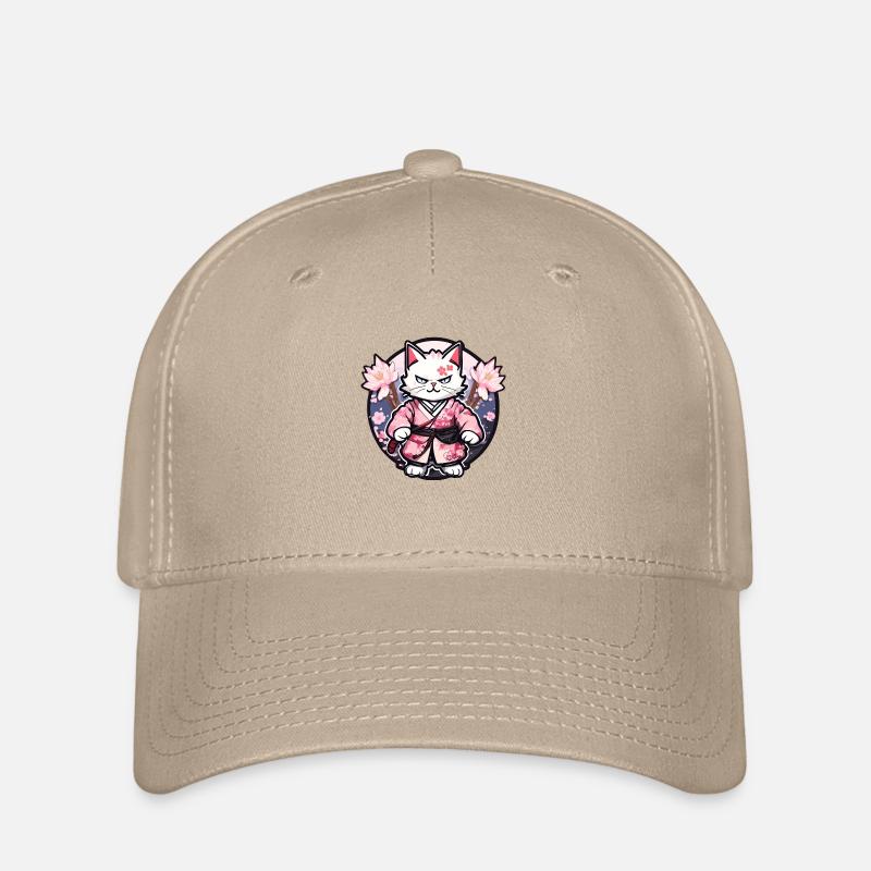 Samurai Cat & Cherry Blossoms #10 - Flexfit Cap - khaki