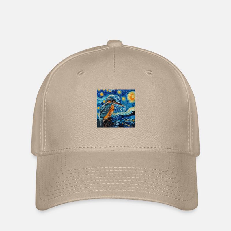 eisvogel, vogel, tier, van gogh, sternenacht - Flexfit Cap - Khaki